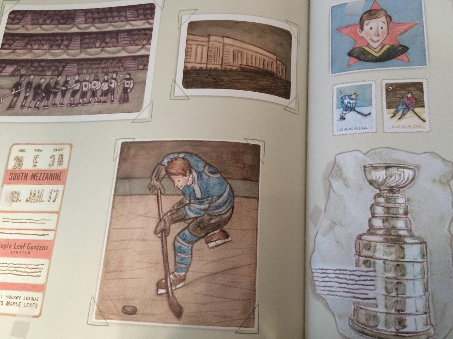 Thank you @publisherswkly for the first review! Here&rsquo;s a peek at the spread they choose to highlight as &lsquo;amplifying the story&rsquo;s warm, nostalgic tone.&rsquo; Hockey feels nostalgic to me since growing up it was like the radio, left p