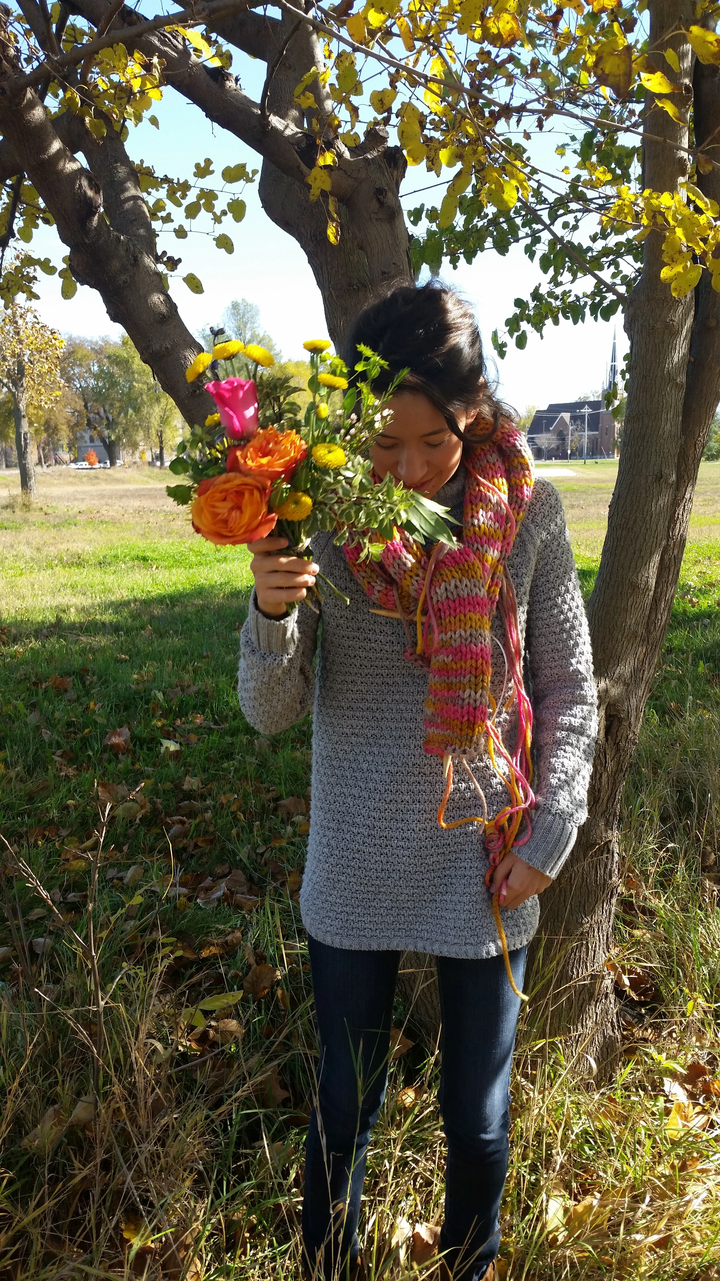 Chunky Knit Scarf with coordinating flora. :)