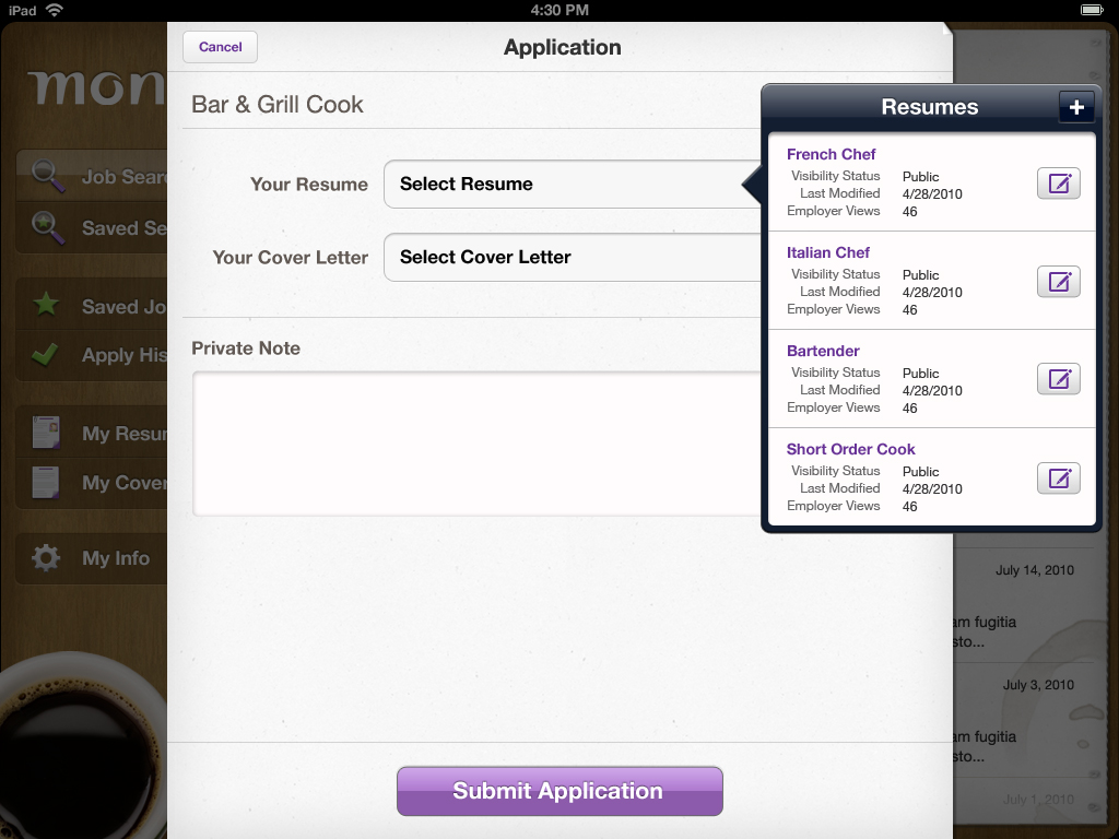 Applying for job could be accomplished with a few taps.