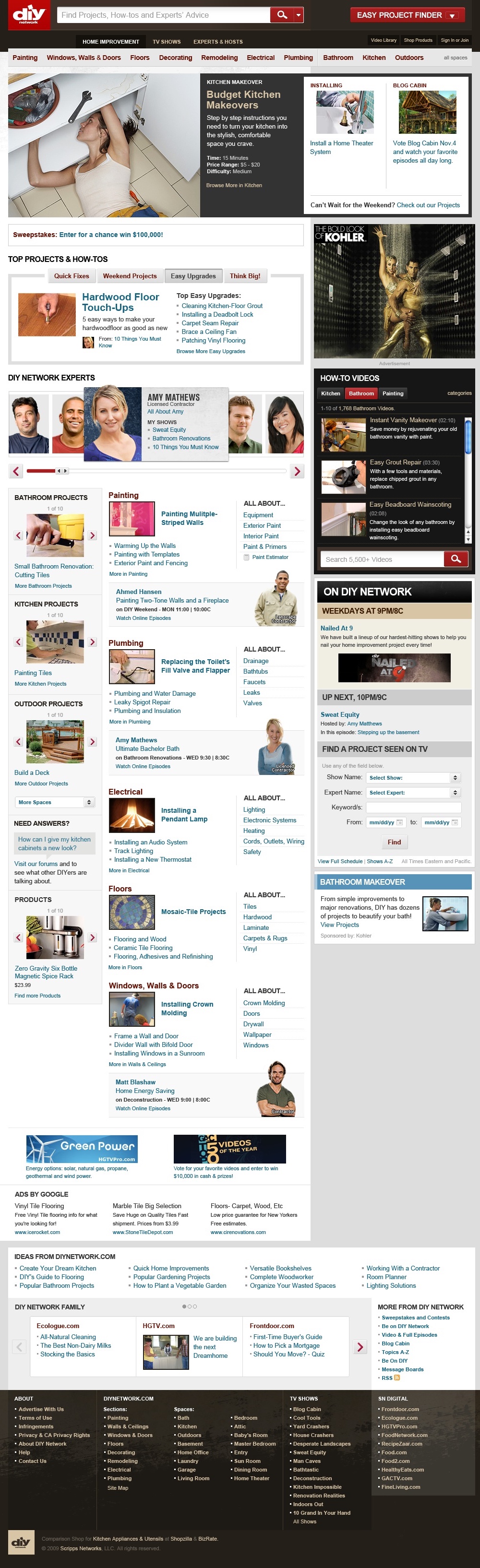 The homepage highlights both projects and experts. The experts are also ties to the TV network – a big driver of traffic to the website. Through research we found that users needs changed from weekday to weekend and content could be scheduled for the homepage to reflect this. The homepage shows a variety of design patterns created for use across not only this site but other Scripps properties.