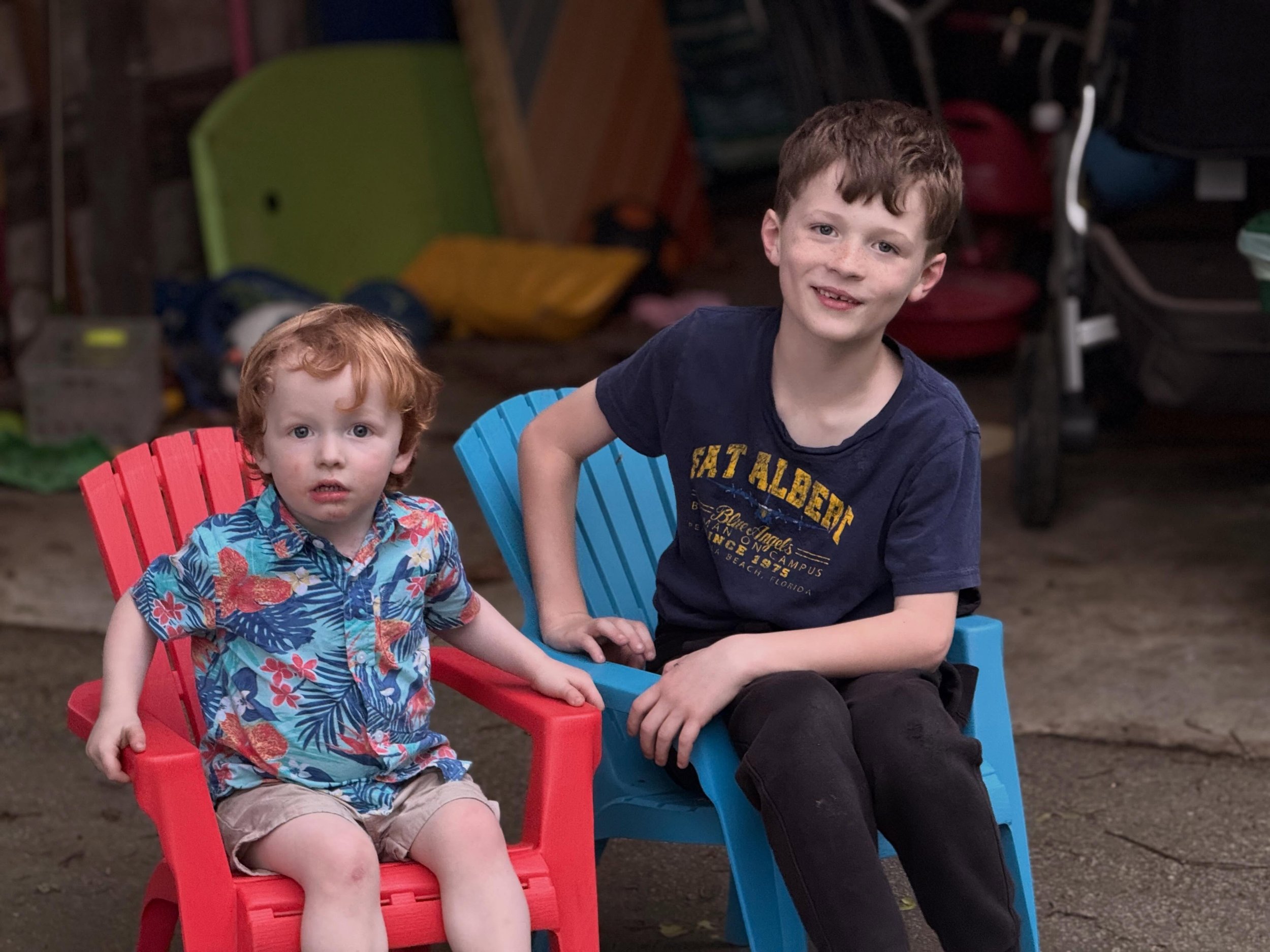 It&rsquo;s so hard to pull the boys inside for bath and bedtime on these early summer nights when they are having so much fun playing outside together! 8 and 2 but the best playmates.