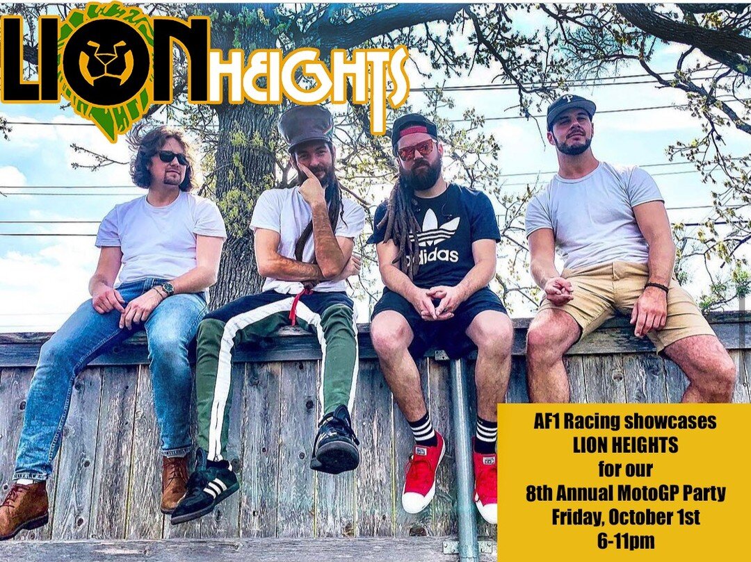 AF1 Racing will have LIVE MUSIC at this year's Annual MotoGP Party!!!

Showcasing @lionheights 

Trust us, you won't want to miss these guys perform.

RSVP by clicking on the link in our bio. DO IT NOW!

Youtube, Spotify, Instagram, Facebook: Lion He