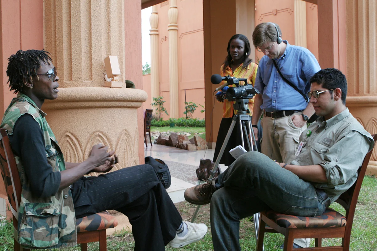 Interviewing rapper Chameleon with CNN's Nick Valencia in Kampala Uganda, 2006
