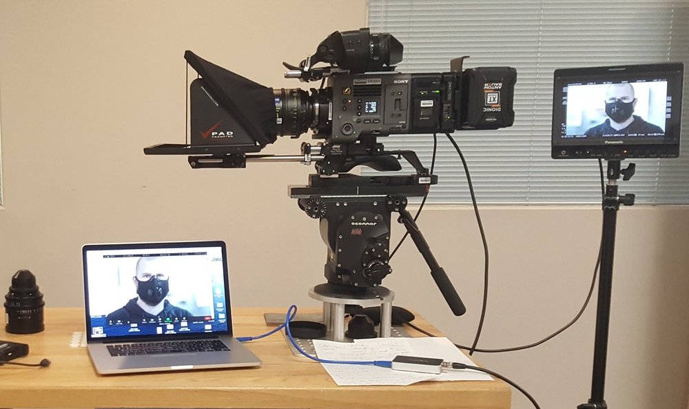 i-Pad teleprompters even works with high end cinema cameras and lenses like this Sony Venice and Zeiss cinema prime lens I set up for an interview for Nutopia Films. 
