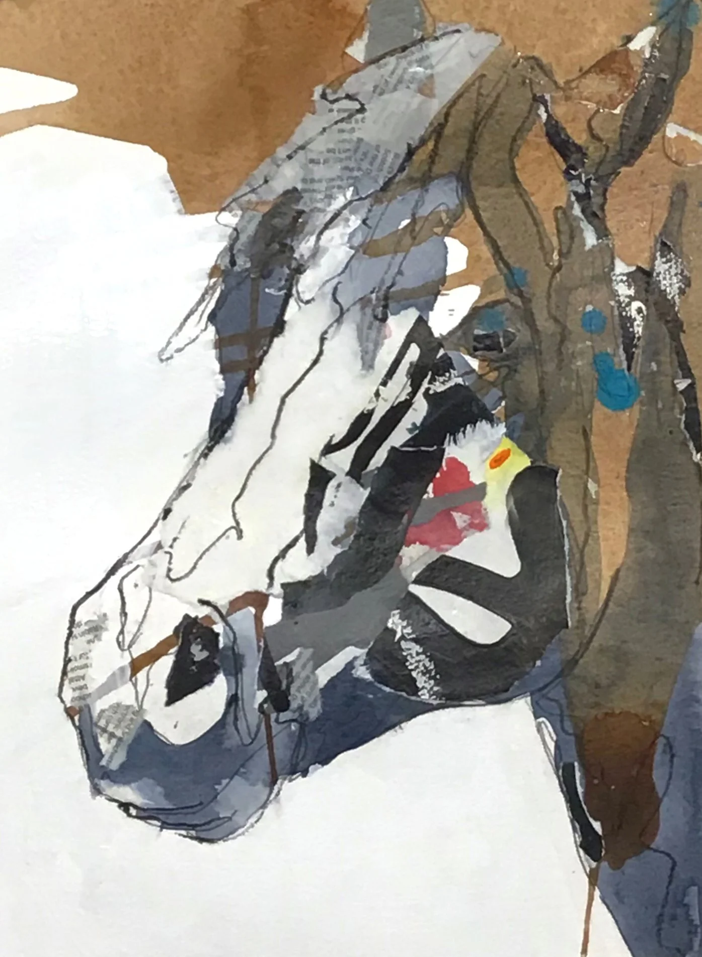 Mixed media artwork of the equine head by horse artist Melissa Mason