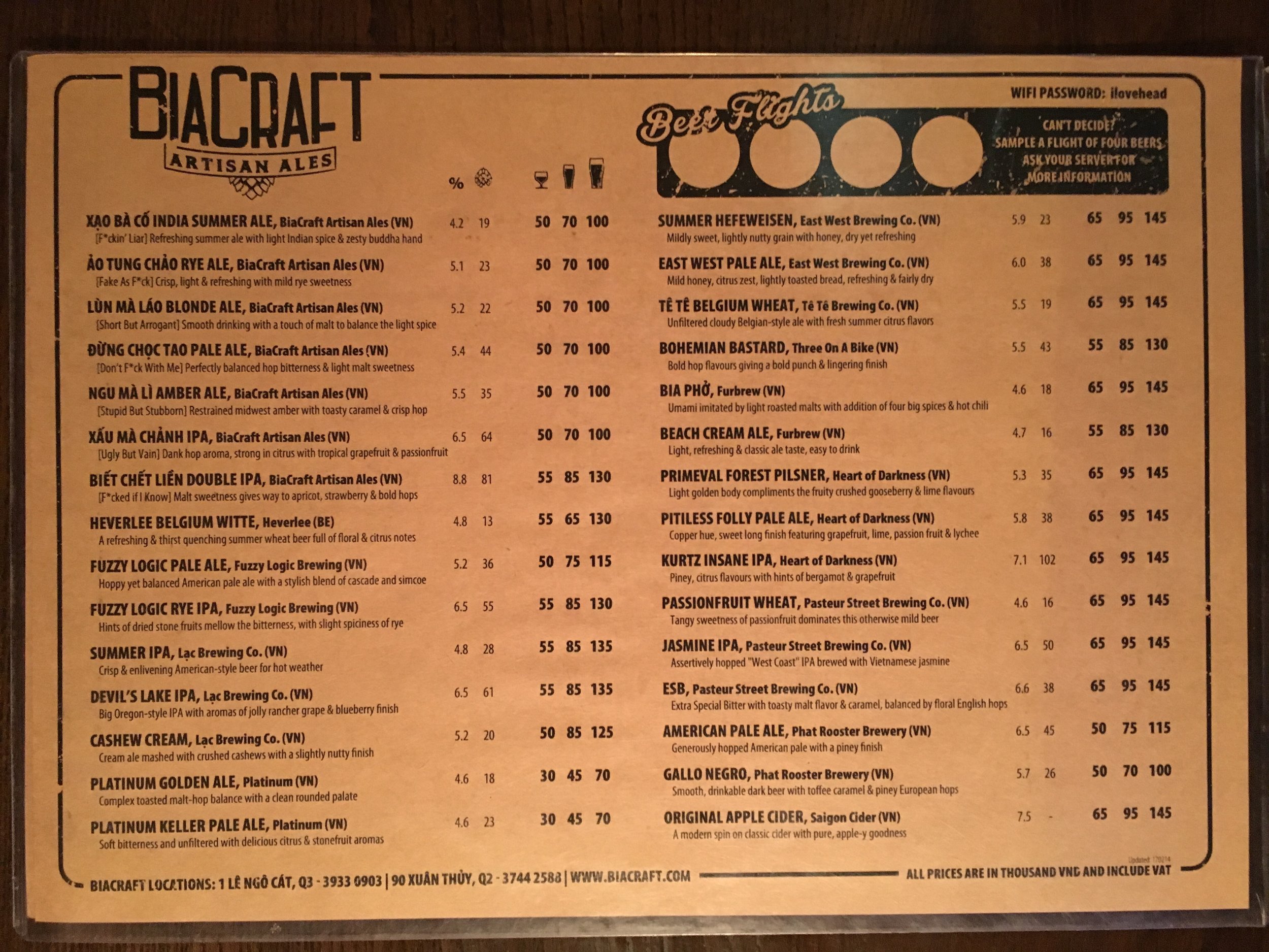 BiaCraft's extensive menu of draft beers