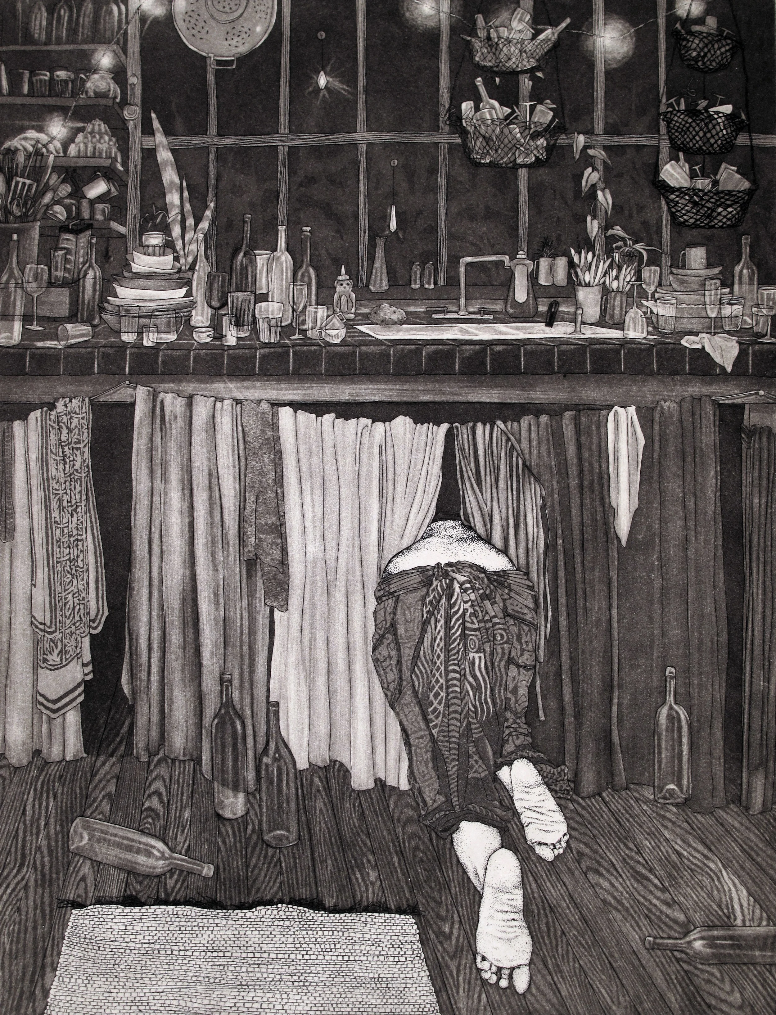 "I COULD USE A PARTNER IN KARMA SHE SAID, FOR FURTHER EXCAVATIONS" aquatint etching 2010