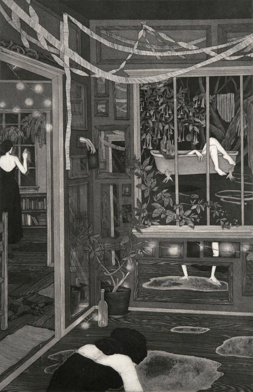 "NOT THE CENTER OF THE UNIVERSE OR THE GATEWAY TO THE COSMOS" aquatint etching with spit bite 2011