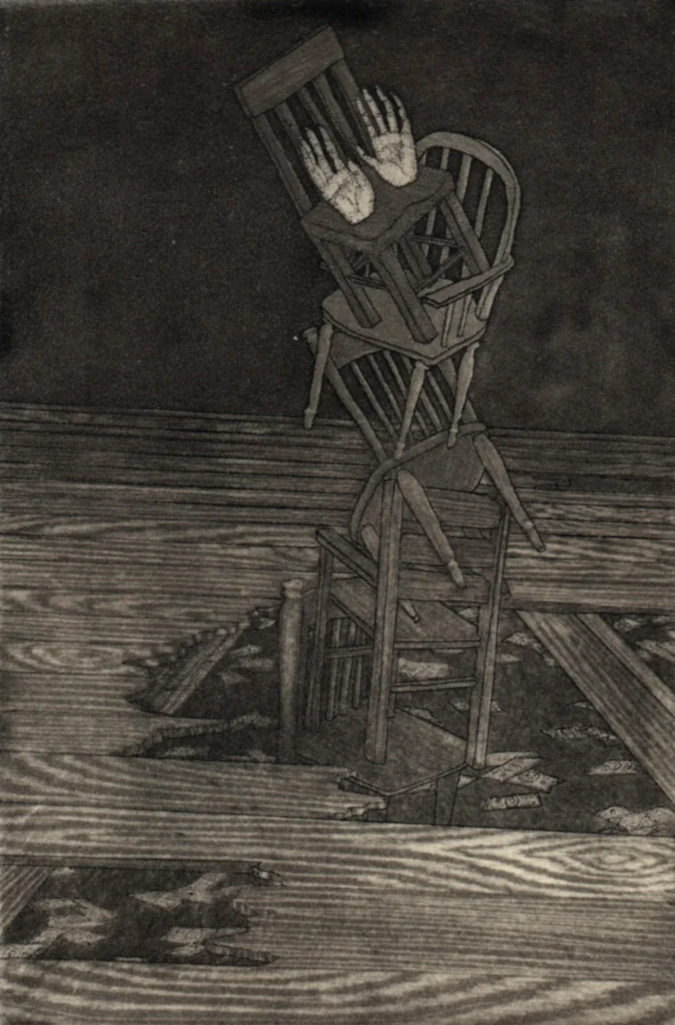 "RATS IN THE ATTIC DIRT BELOW" aquatint etching 2011