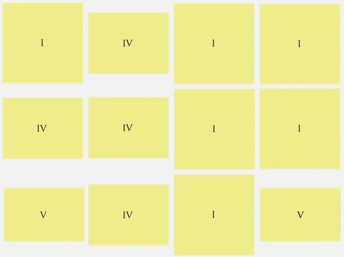 12-bar blues in rectangles I = 1:1, IV = 4:3, V = 3:2