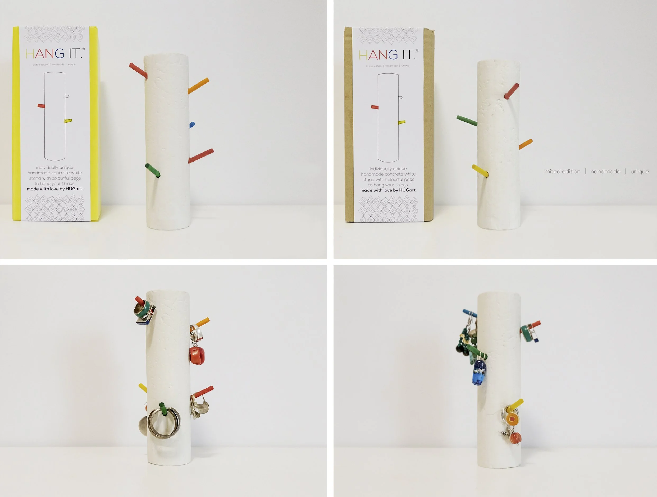   HANG IT.   [ Using white concrete and natural wood forms inspired this piece. Each piece is unique in its size, texture and peg positioning ]     HUGart online store  