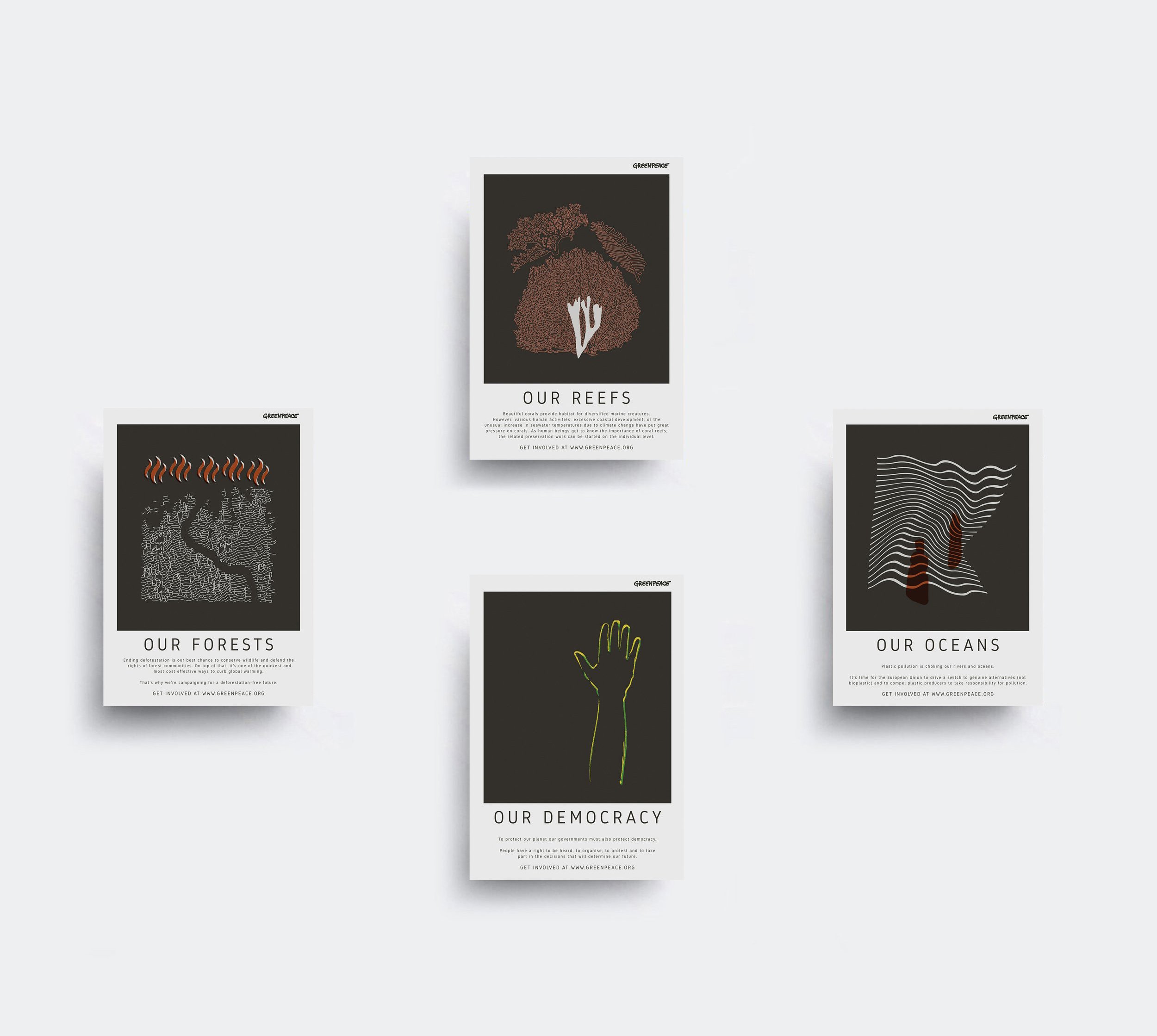  [ Illustrated series highlighting important issues in our times - our democracy - our forests - our oceans - our reefs ]     Concept, Illustration &amp; design      Greenpeace  