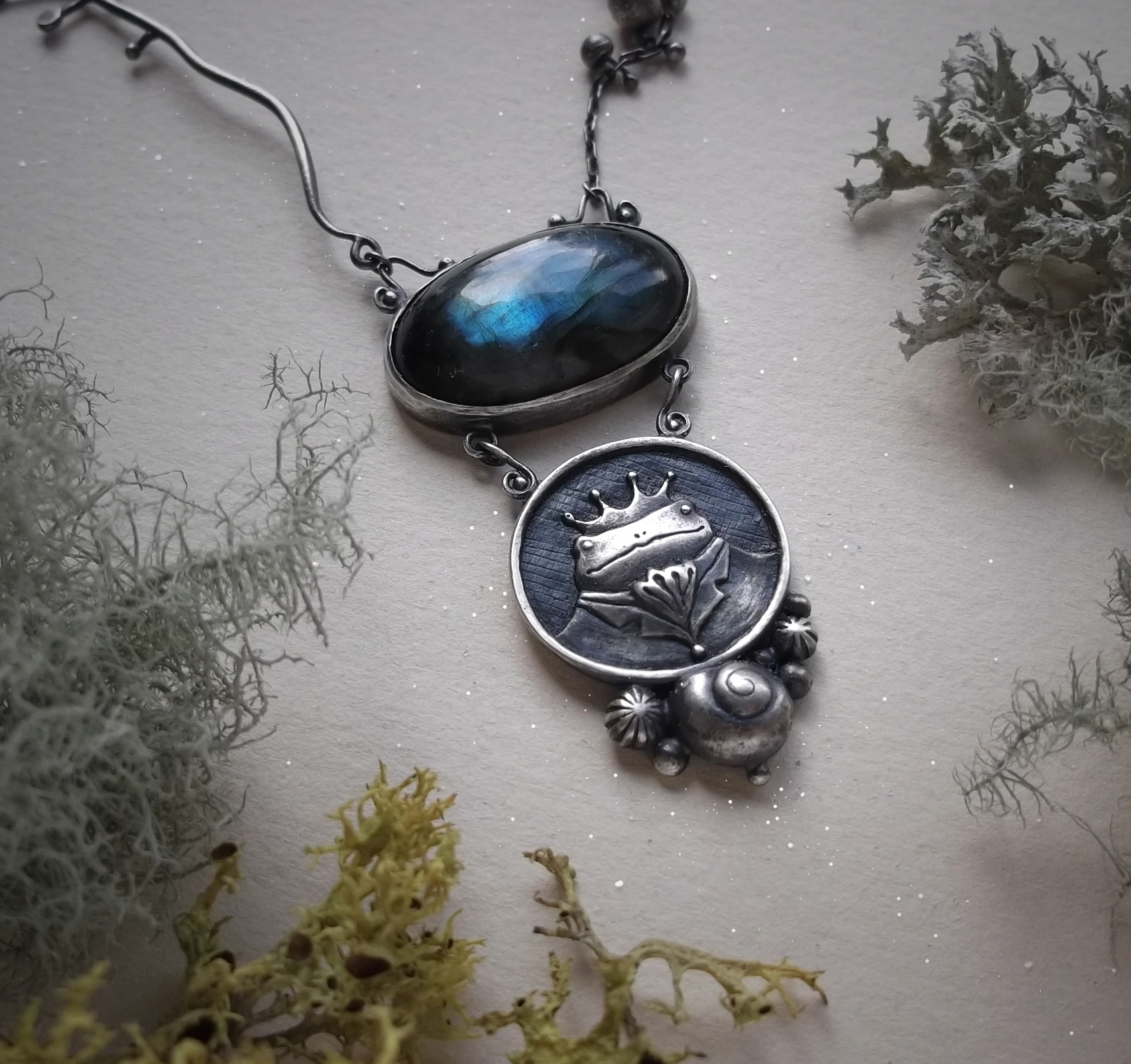Frog Prince Necklace Sterling silver and labradorite
