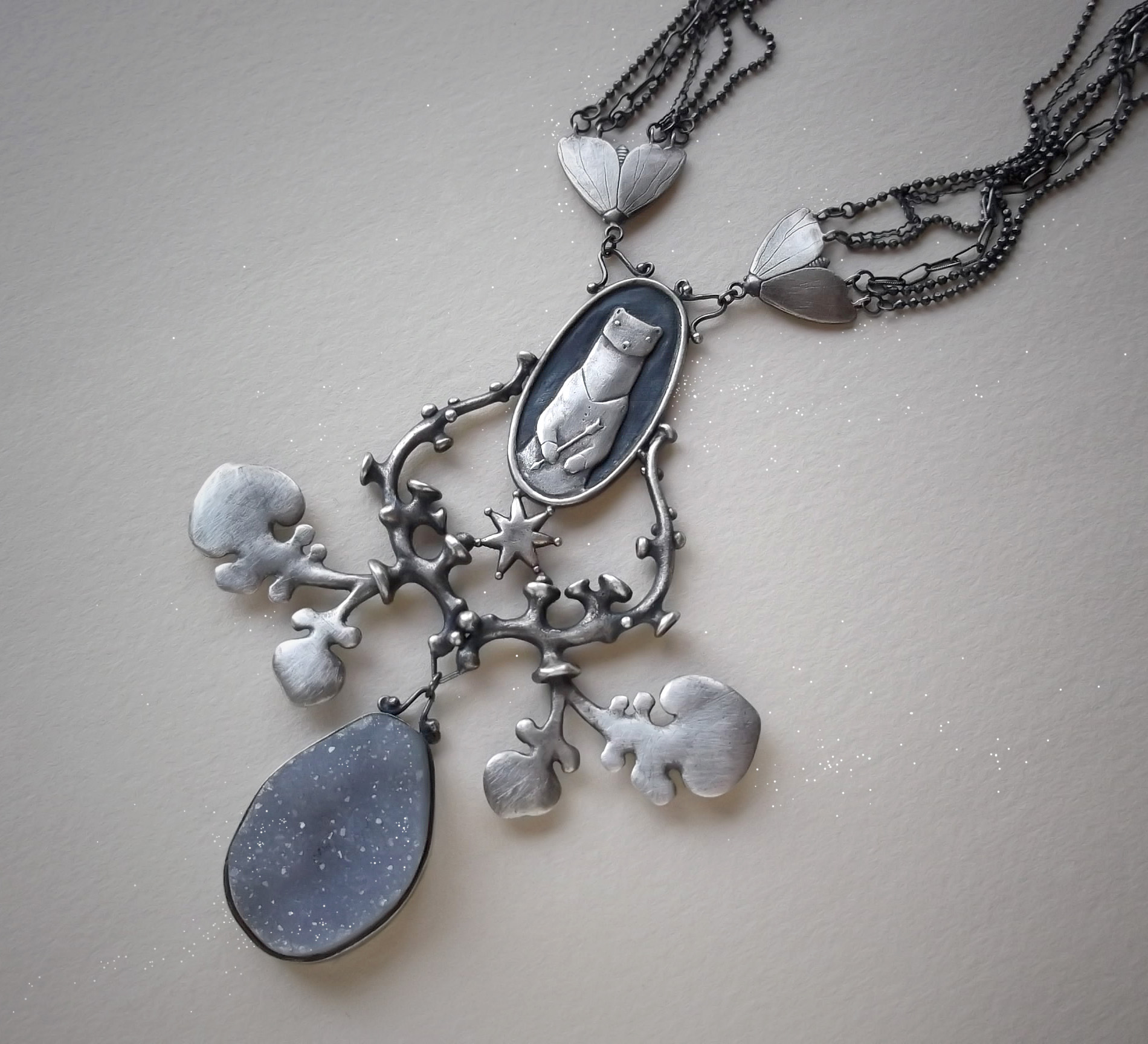 Weasel Warrior Necklace Sterling silver and druzy