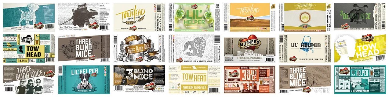 Revel Advertising - Mothers Brewing Bottle Labels Redesign - Concept Grid.jpg