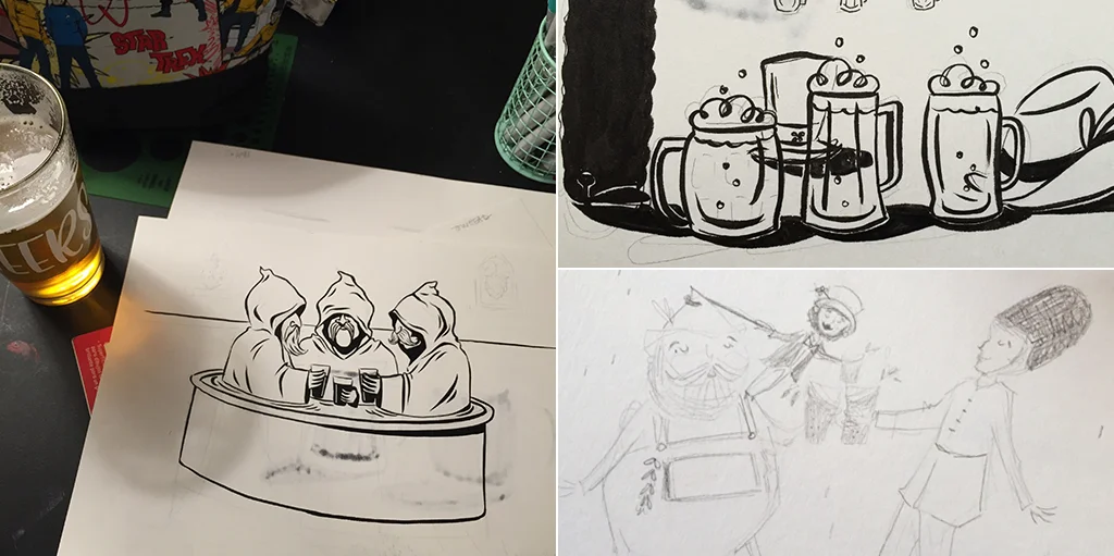 A few brainstorming sketches by local artist, Kendra Miller.