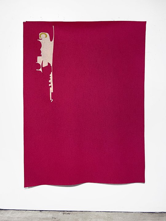   No I like flags 18 (badge),  2022. Pencil on industrial wool felt hand stitched with silk thread. 71.25" x 52.5" 