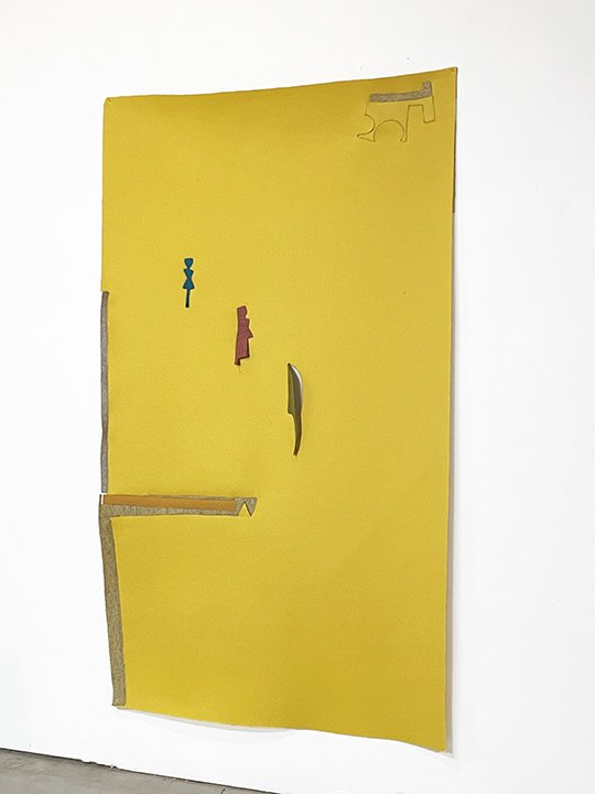 Note Values , 2024. Industrial wool felt hand stitched with silk thread. 73" x 42.5"
