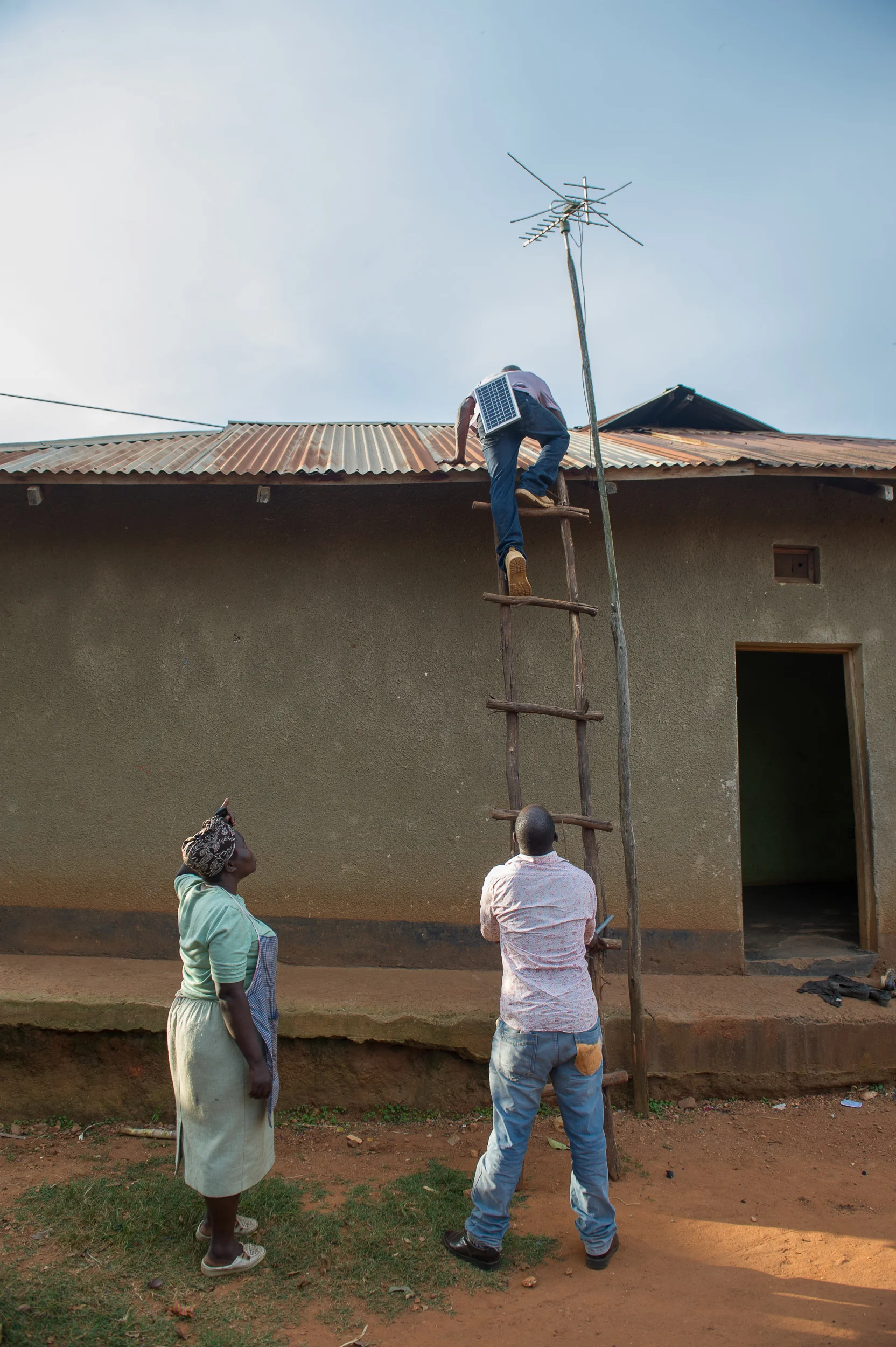 Josephine's house is connected to the grid but the electricity goes out routinely. She's adding a solar panel on the roof to help reduce her bills and keep the lights on even when the main power is out.