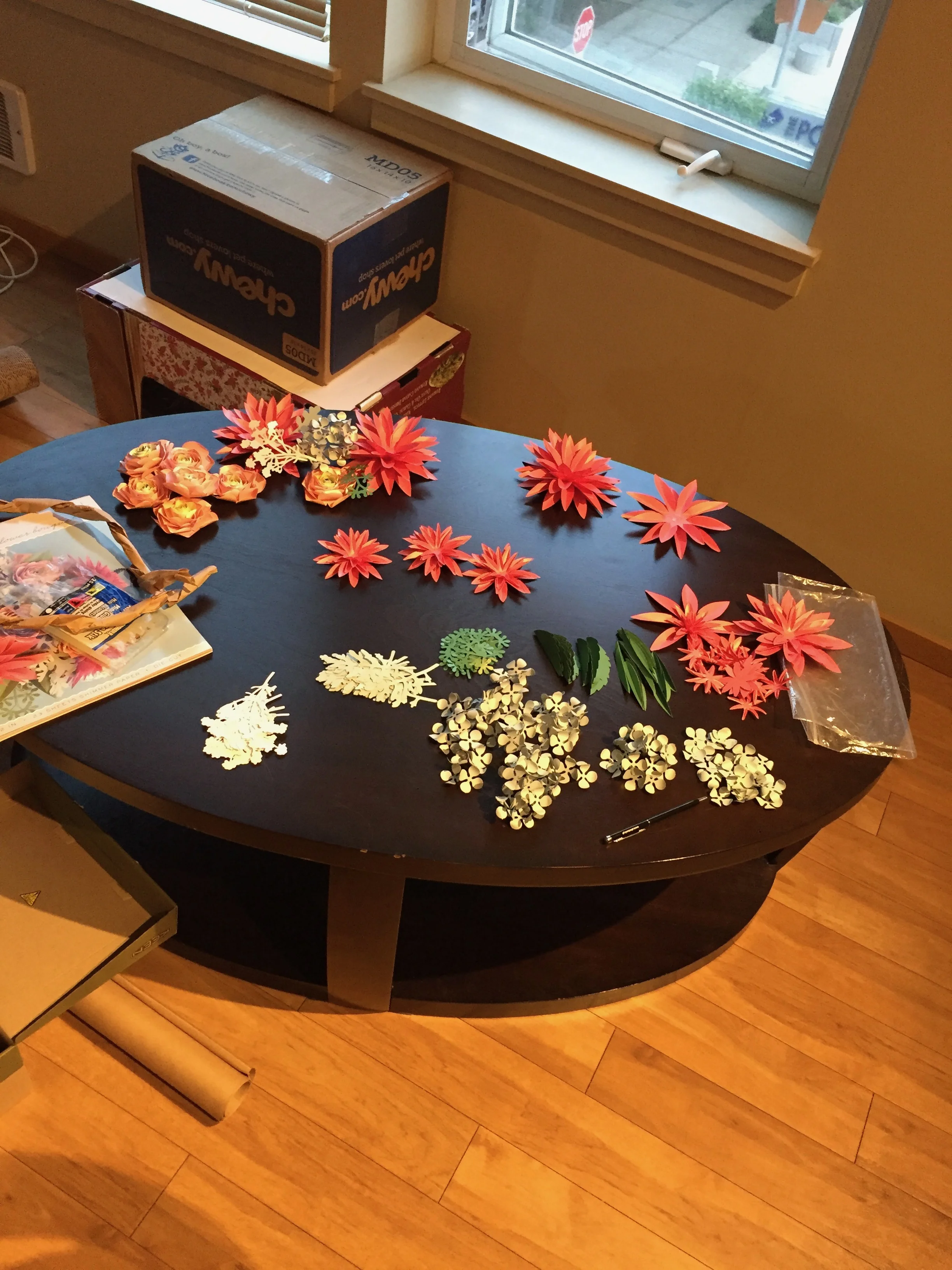 Paper flowers, in progress