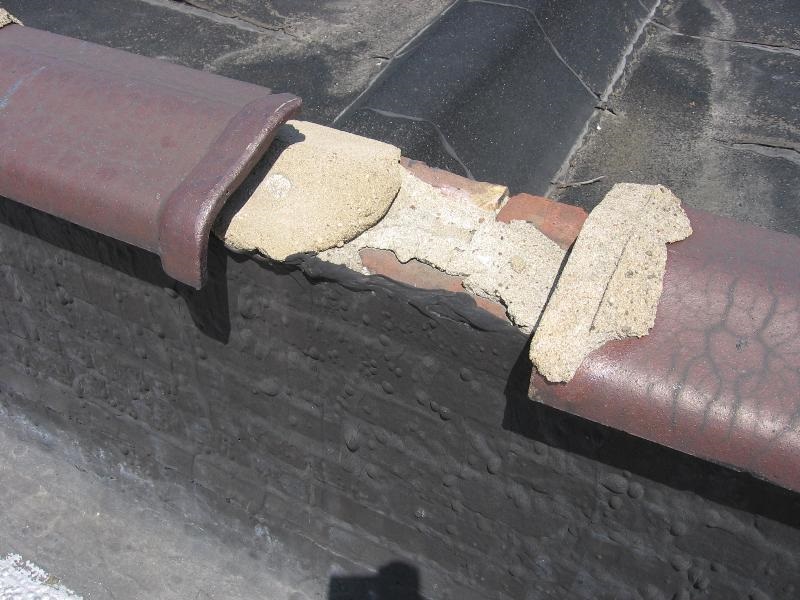 This missing piece of coping led to extensive leaking inside the building.