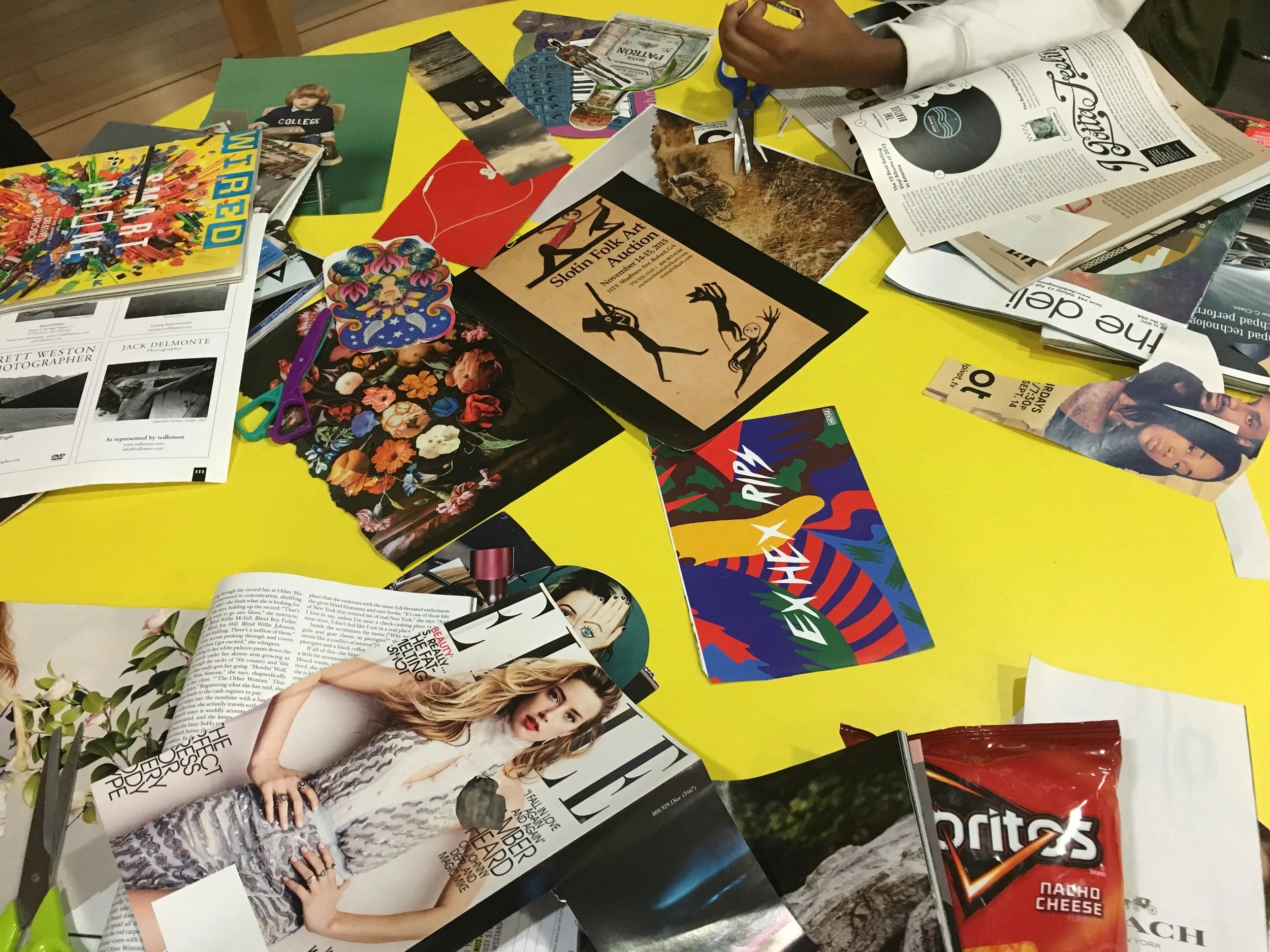 FOKUS' 10-week residency at The Brooklyn Children's Museum | The Art of Collage Winter 2015 - 2016 The Art of Collage will introduce collage as an art form to 28 students and highlighting the accessibility, power and importance of collage. In addition to teaching youth about storytelling through collage art, we also aim to introduce how this art form is a vehicle to address issues of social justice. We will also attempt to demonstrate the many ways that collage already exists in our environments (homes, streets, schools etc) and the way we may be participating in collage-making without being 100% aware of it. Additionally, we will create a supportive work environment where the class is comfortable trying new things, struggling and making mistakes. Each session will focus in on a different sub-topic in collage: shape, color, patter, texture, storytelling and sketching. Some specific artists we will cover include: Wangechi Mutu, Henri Matisse, Romare Bearden and Xenobia Bailey. Students will also be working towards a final collage project, which they will present at an exhibition at The Brooklyn Children's Museum.