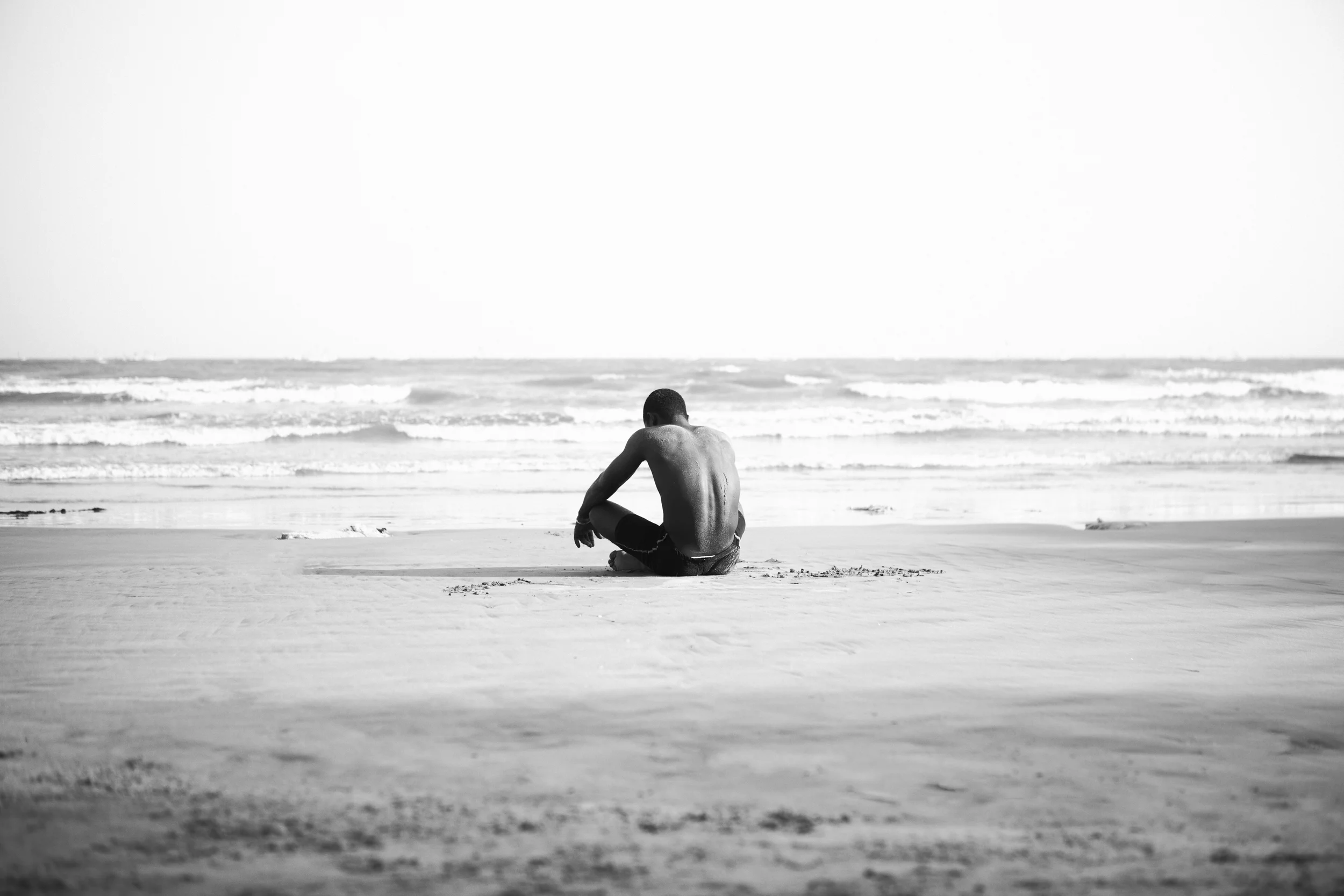 lonely beach manbw.jpg