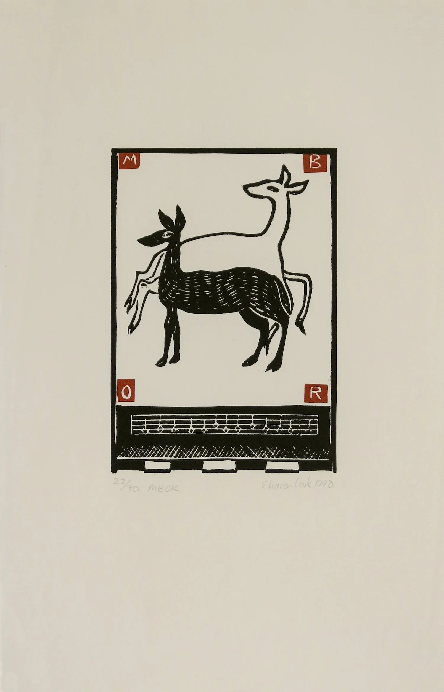 SHARON COOK MBOR , 1990 2-colour Linocut on rice paper