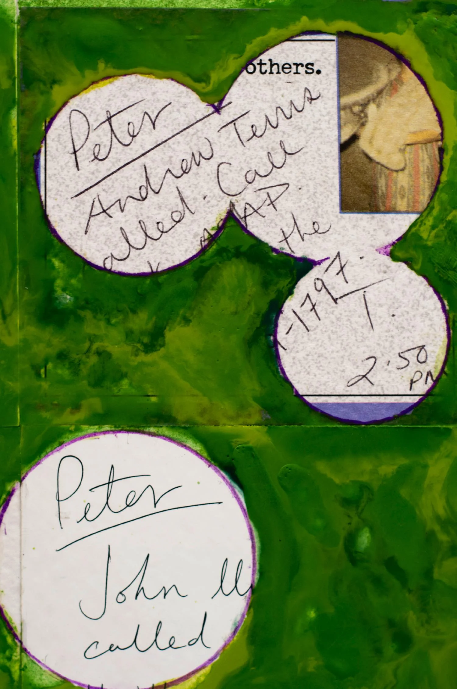 PETER DYKHUIS Detail from Inventory #5 , 2012 Mixed media with encaustic on 12 clipboards, 51.5x29 inches.