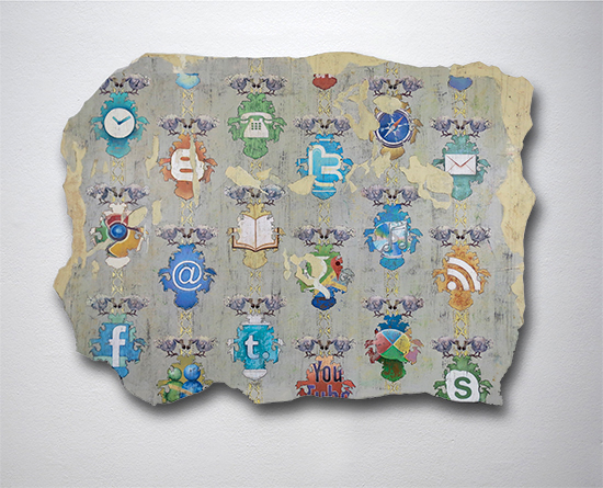 TERI DONOVAN Circa 2014. Mixed media on foam insulation, 47 x 64 inches.