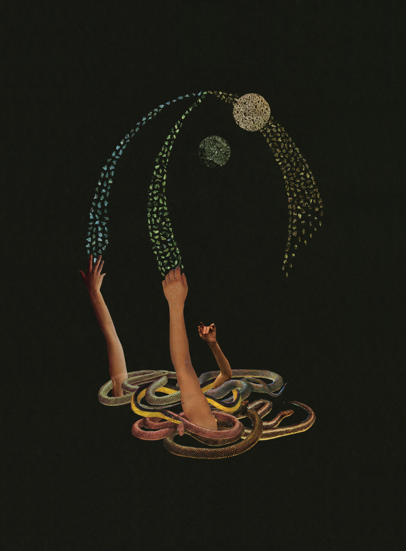 DAVID WOODWARD Hurray! The Mercury Retrograde is Over , 2014. Collage on paper, 20 x 15 inches.