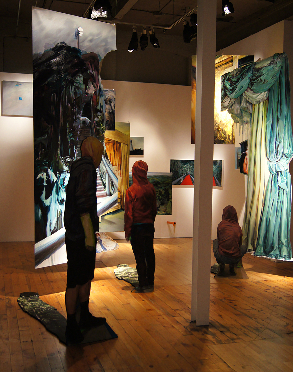 GILLIAN ILES Detail of the installation We found ourselves within a dark forest , 2015 9 paintings, oil, acrylic and pastel on canvas, Mylar and Masonite, dimensions variable