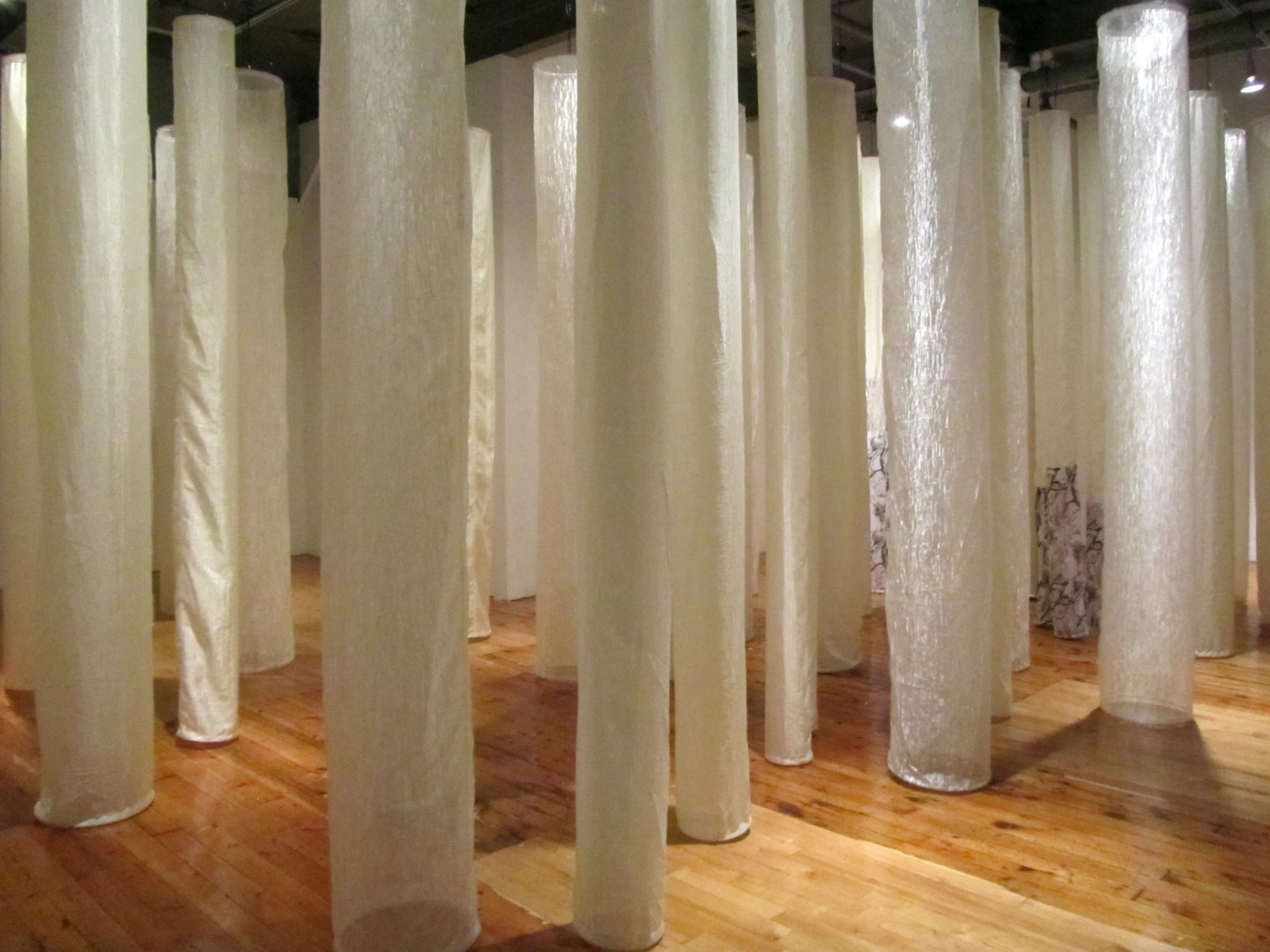 LYNN CHRISTINE KELLY The Forest for the Trees , 2015 Fabric, steel, monofilament, dimensions variable (10' high)