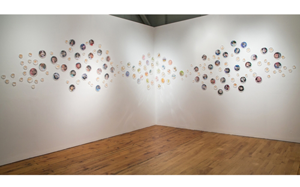I Caught it at The Movies, 2013 320" x 48" x 2" Petri dishes, digital images, mylar, gouache, agar, Halobacterium sp. NRC-1