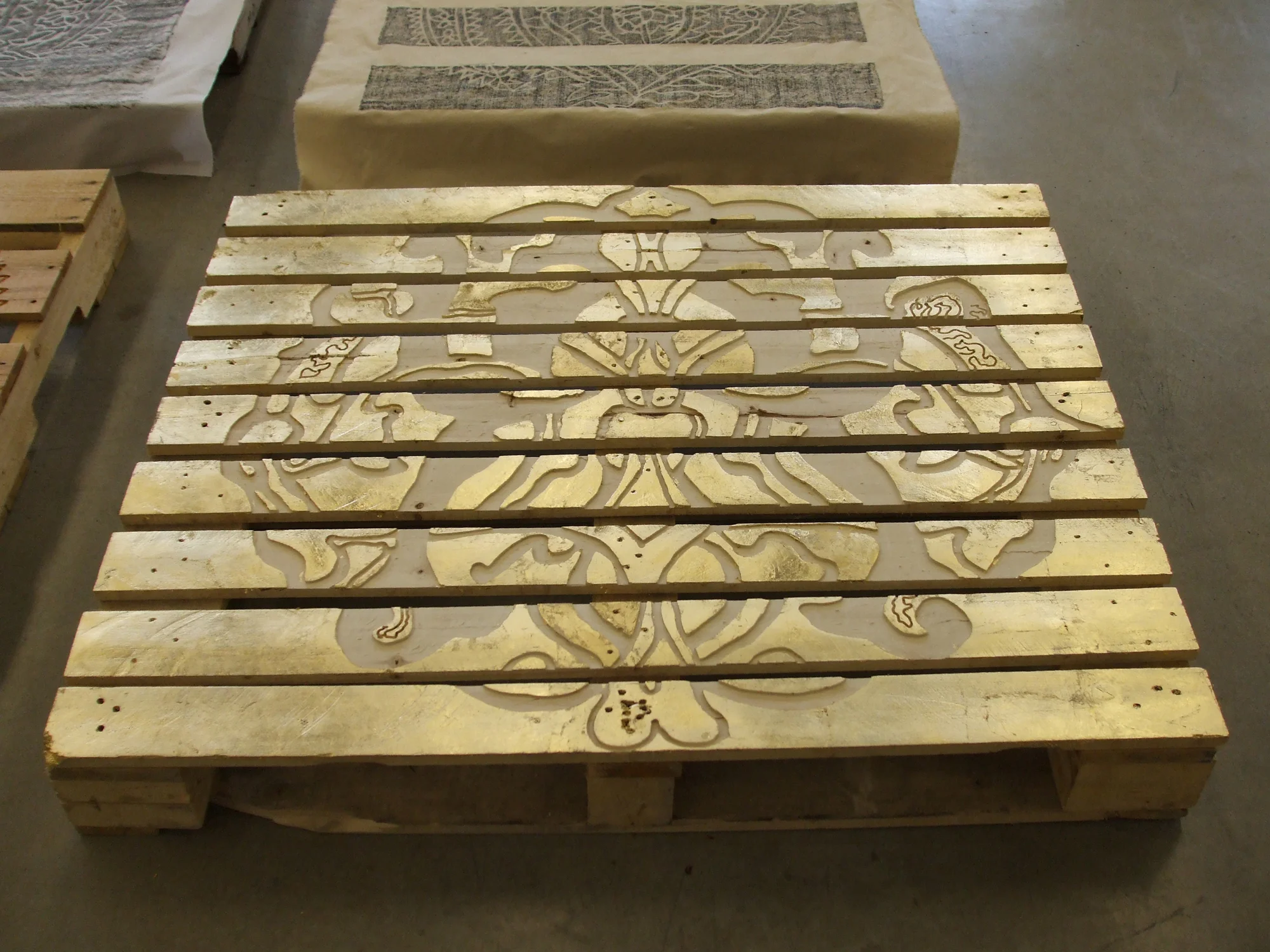 Cultured Pallets, 2010 UWO altered wooden pallet 48" x 40"