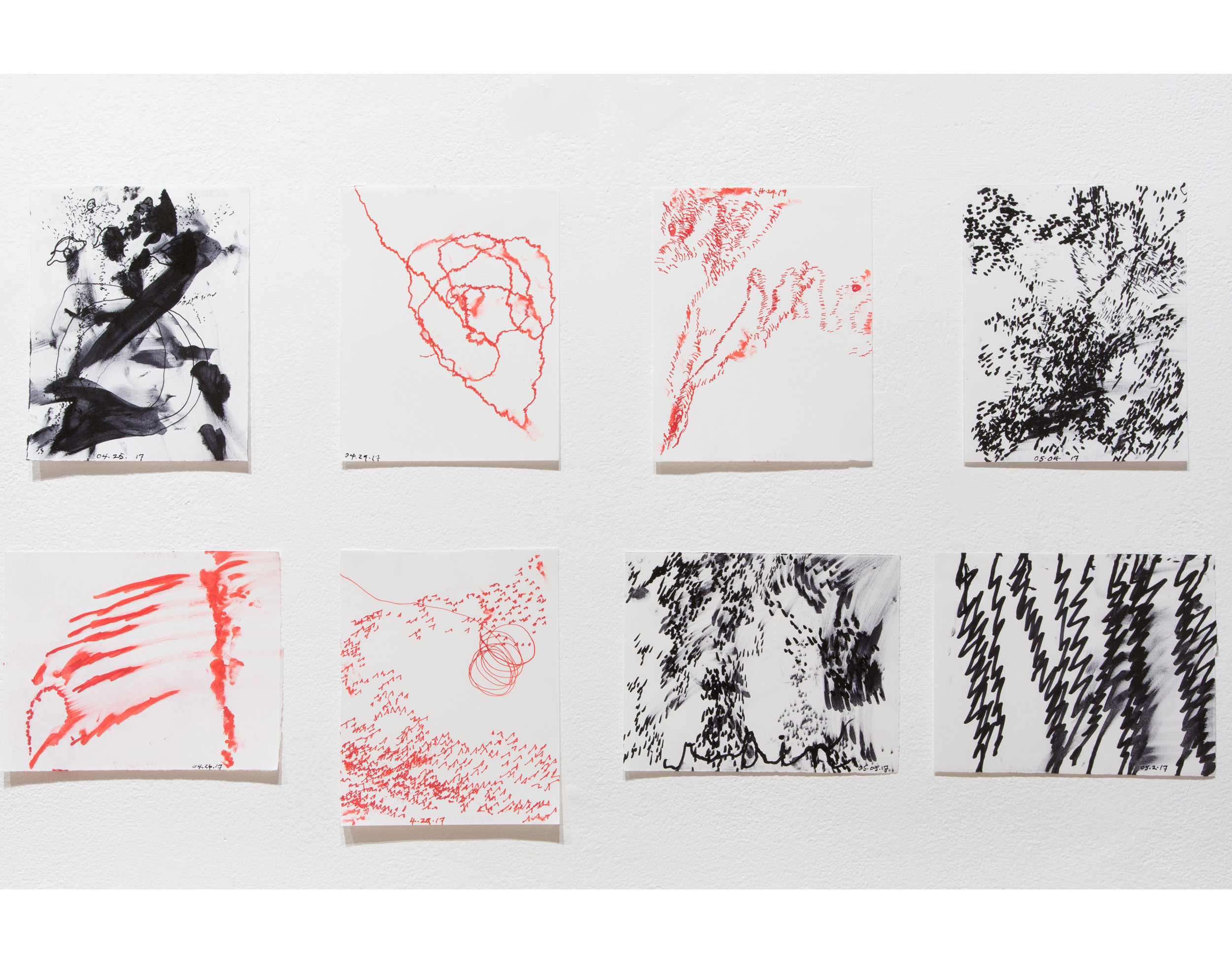 Drawings from the Blindfold installation Each drawing dated 7" x 6"