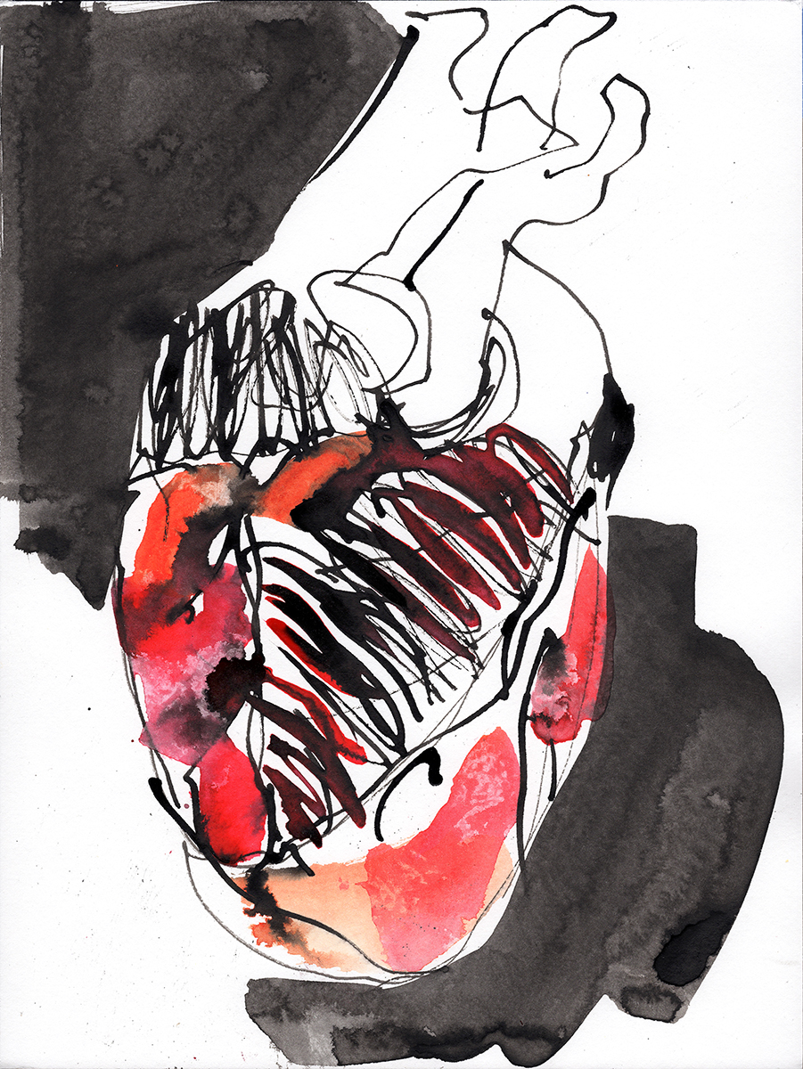 Loose Heart , 2018 Ink on watercolour paper 12” x 9”