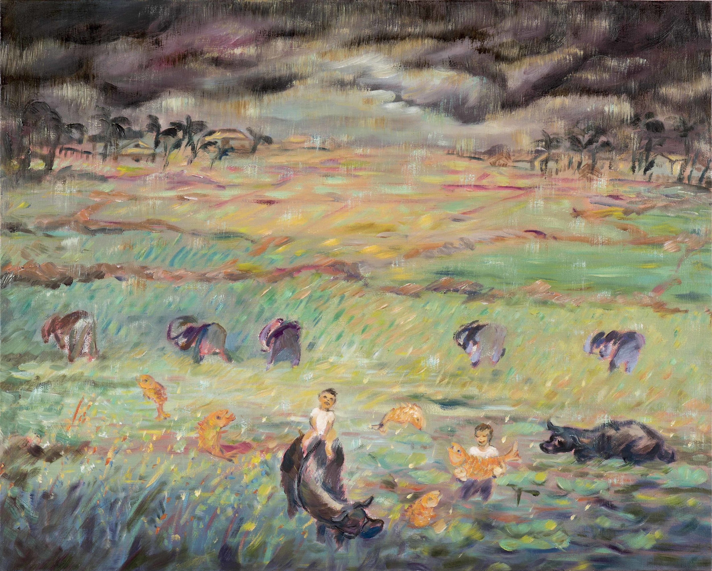   Storm Over Rice Field,  2017 Oil on canvas 24'&nbsp; x 30"  