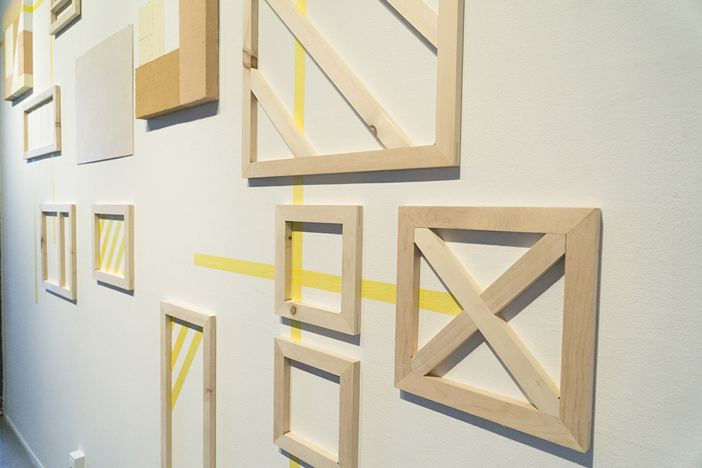   How to build to then take down&nbsp; (Wall Installation), 2016 - 2018   Wood filler, drywall compound, pine frames and painter's tape 10' x 12' 