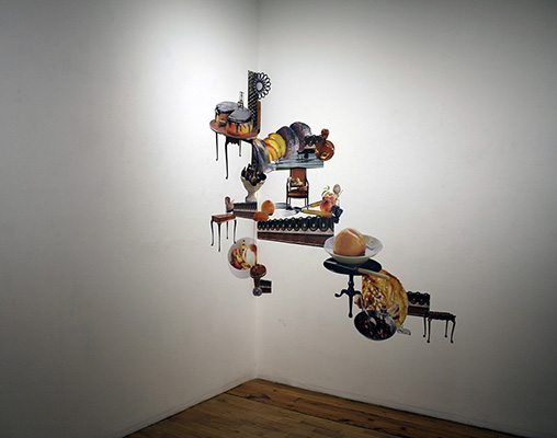 Spread , 2017 Installation view at the Red Head Gallery Hand cut collage Dimensions vary