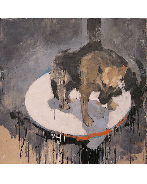   Dog on an ellipse #1  Encaustic on canvas mounted on wood panel 