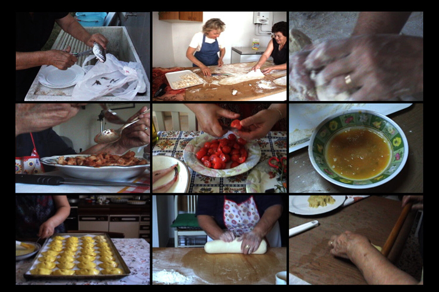   Feed,  2010 Video still from  Cooking In Italy  (16 channel grid) Dimensions vary 