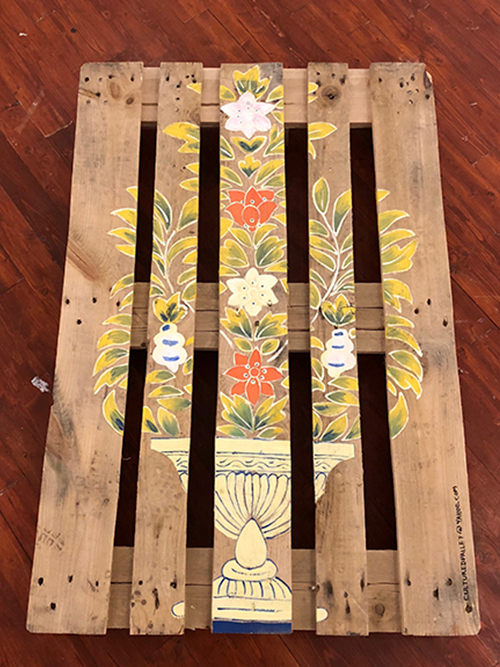   Cultured Pallet: Indian Chest at Farmhouse I,  2018 Acrylic on wooden shipping pallets 36” x 48” x 4.5” 