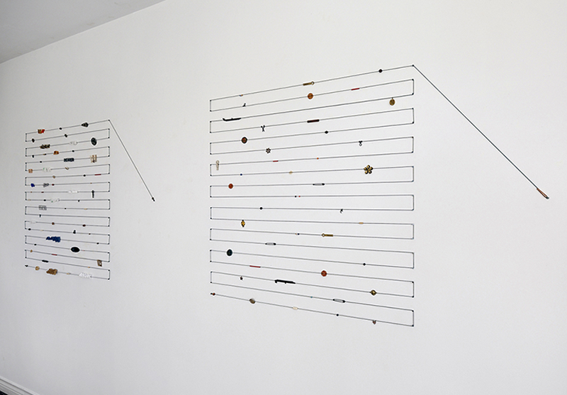   Marking Time 2 , 2016 Mixed Media Elastic cord and objects 115” x 38” x ½”  
