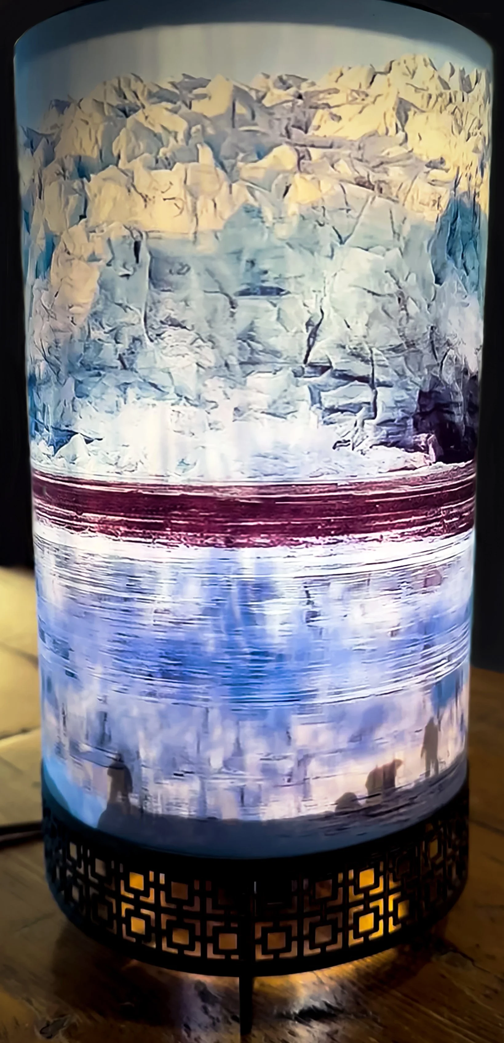 'Motion Lamp 1, Svalbard', refurbished motion lamp, photograph on backlit film, 12%22 x 6%22 in diameter, 2024.jpg