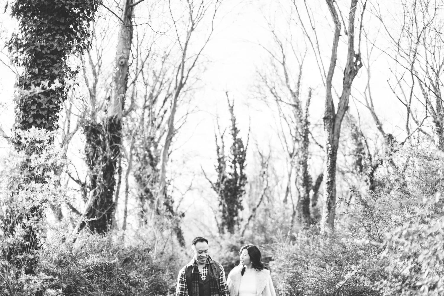 018 - black and white portrait of engaged couple in forest in richmond.jpg