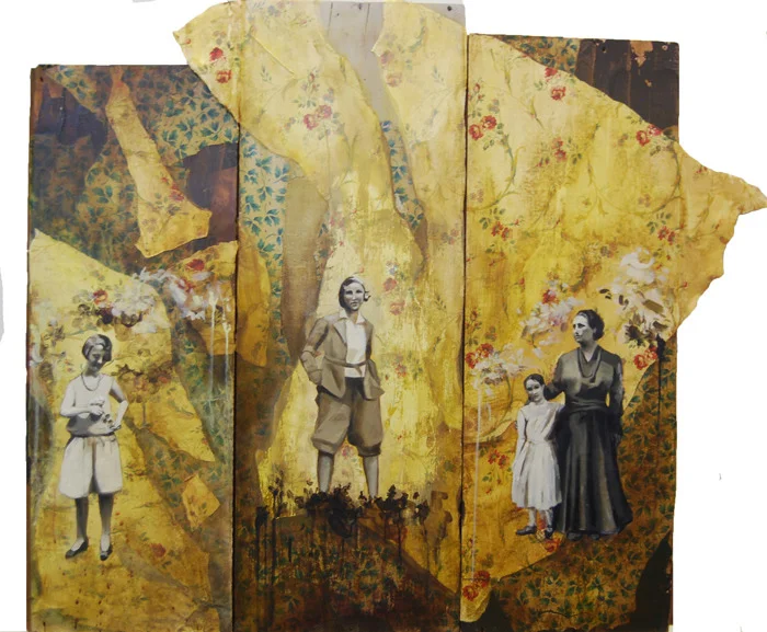  "Stages and Ages" 3 panels: 11"x30", 12"x33.5", 11.5"x32. 2012. acrylic and mixed media on wood. &nbsp;Sold.  