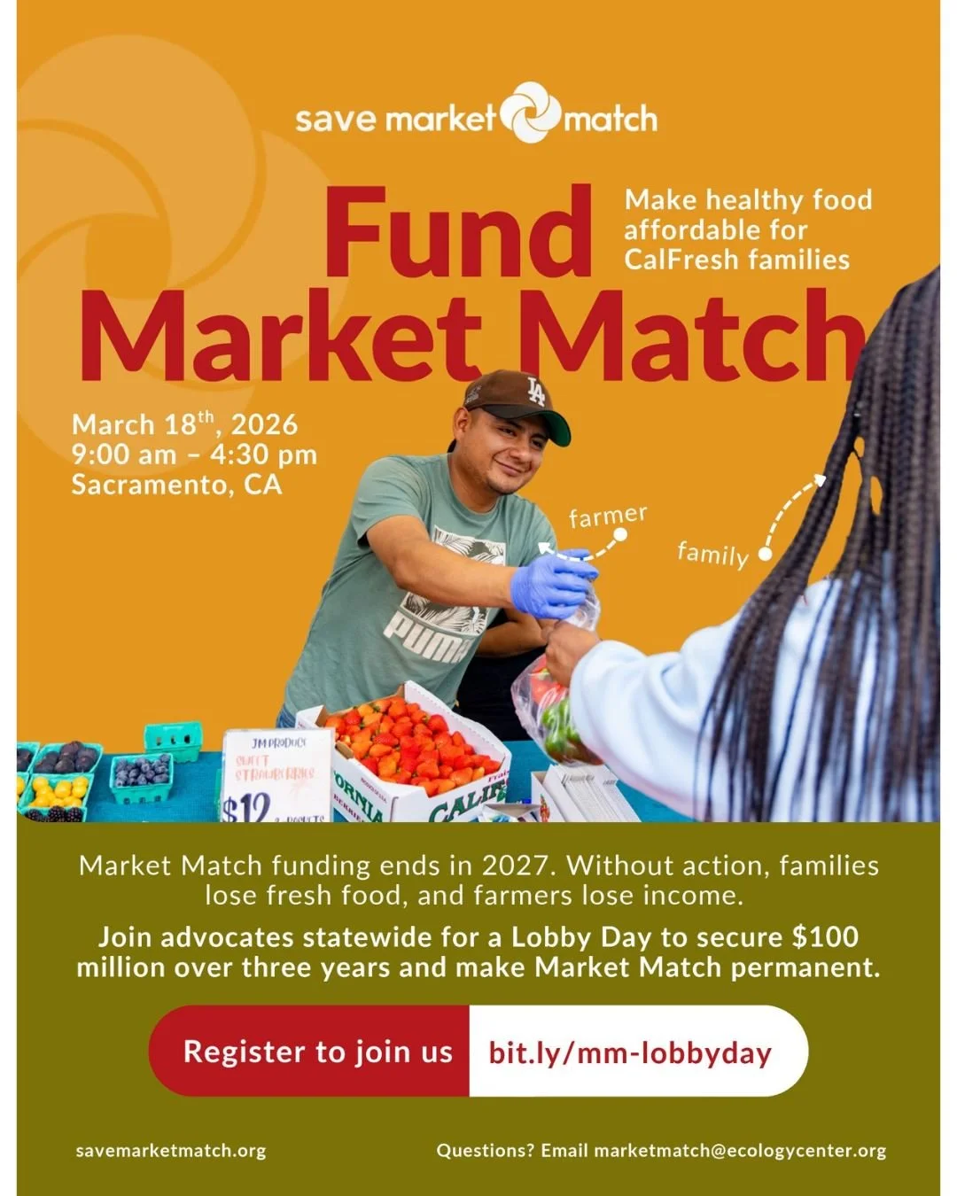 Please join Steve, our Executive Director, and many others on March 18th in Sacramento to help save Market Match! Showing up together as farmers, market operators, and shoppers sends a clear message: Market Match strengthens communities, supports loc