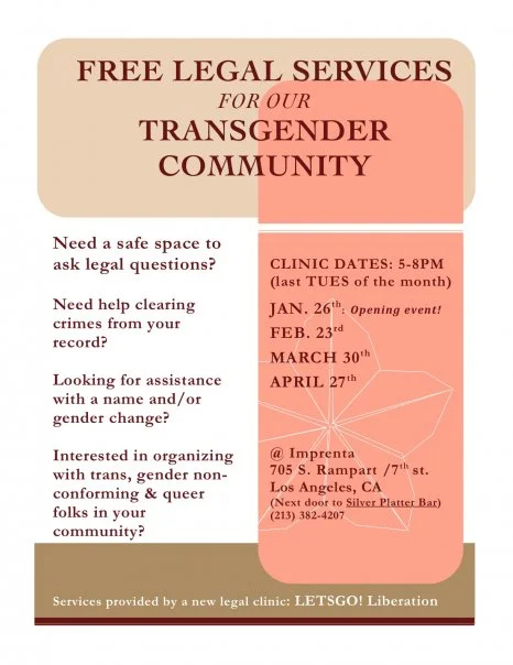 Free Legal Services for Our Transgender Community Flyer