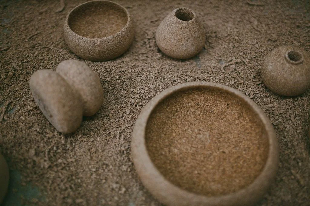 Some pieces in the shop with their shavings. 